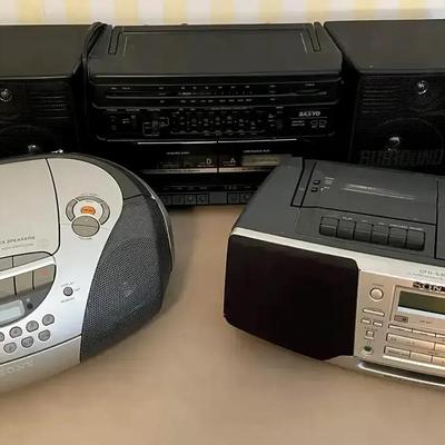 Sanyo Twin Cassette Stereo & Two Sony CD/Radio/Cassette Boomboxes