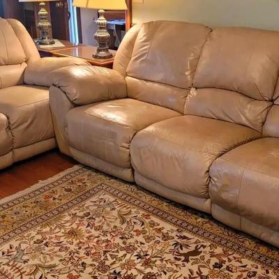 Ashley Furniture Tan Reclining Sofa & Loveseat Set
