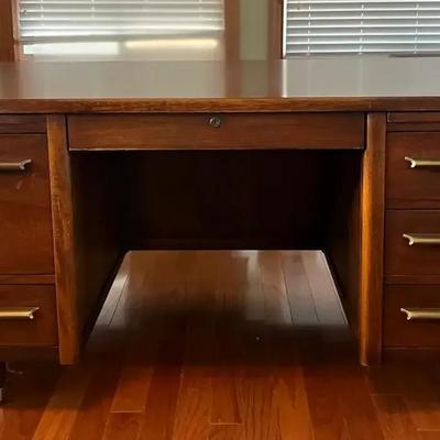 Mid-Century Modern Executive Desk with Brass Hardware
