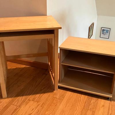 Small Wooden Desk and Rolling Side Table 