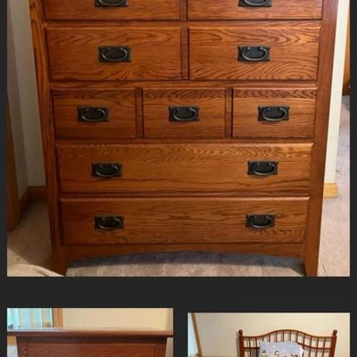 Bedroom Set with Chest of Drawers, 1 Nightstand, and Bed Frame with Mattress