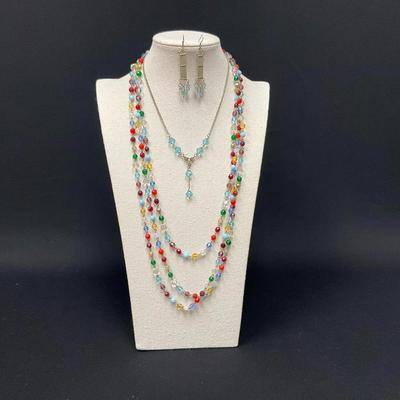 Multicolored Beaded Necklaces And Earrings. 