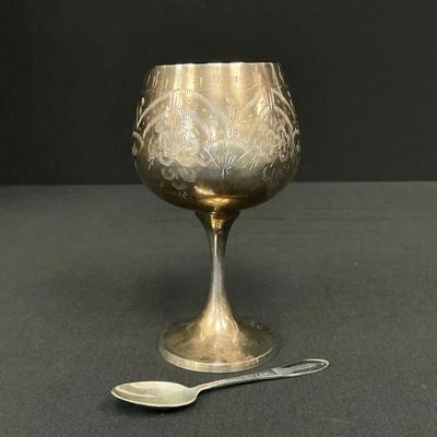 Sterling Silver Wine Goblet & Souvenir Spoon