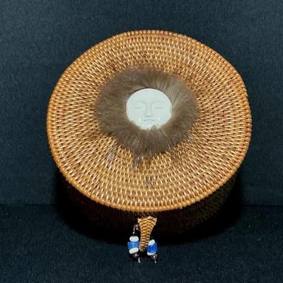 Alaskan Handwoven Seagrass Basket Bowl With Attached Lid