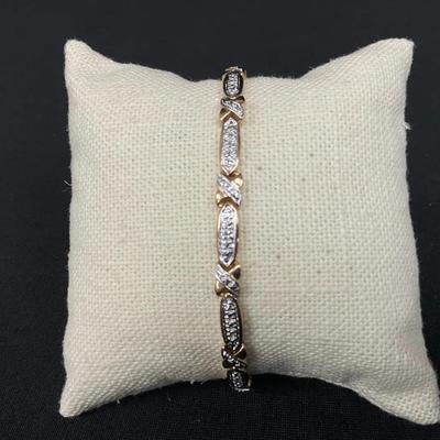 Sterling Silver Two Tone Diamond Tennis Bracelet 