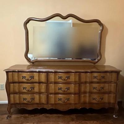French Provencial Style Dresser & Attached Mirror