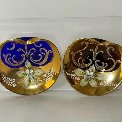 Bohemian Glass Art Trinket Trays