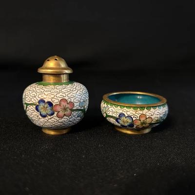 Cloisonné Salt Cellar & Pepper Shaker