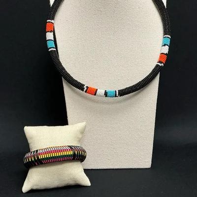 Zulu Style Beaded Necklace And Bracelet 