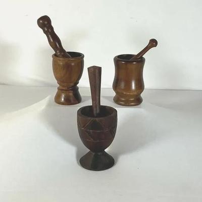 Hand-carved Wooden Mortar and Pestle Sets
