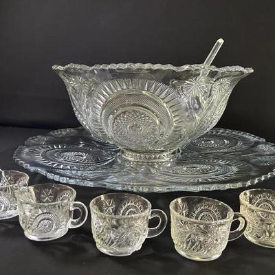 L.E. Smith Glass Punch Bowl Set