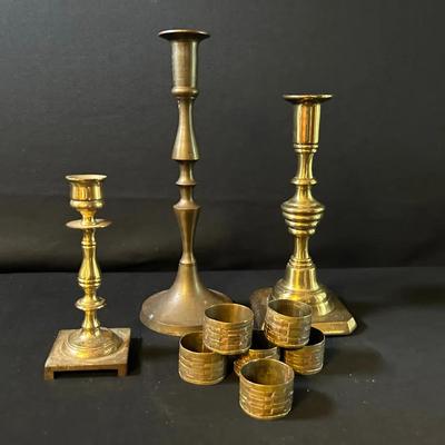 Brass Candle Holders + Napkin Rings