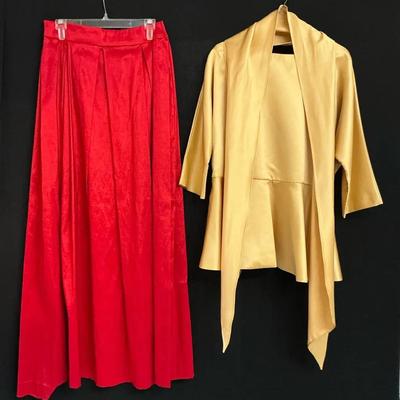 Gold Top With Shaw With Red Maxi Skirt