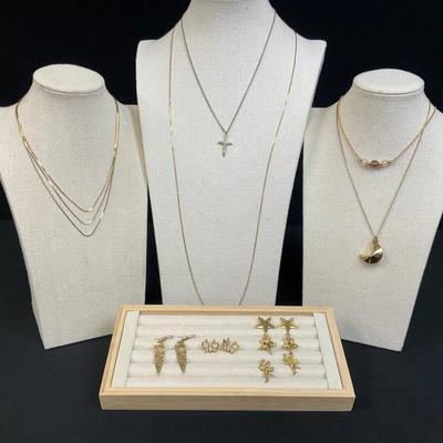 Dainty Gold Tone Necklaces And Earrings