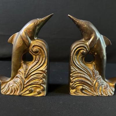 Brass Dolphin Bookends