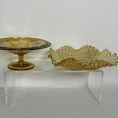 Yellow Amber Glass Candy & Compote Dishes