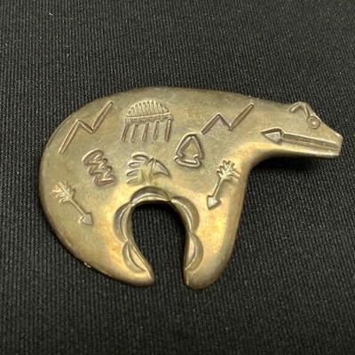 Sterling Silver Southwestern Bear Brooch Or Pendant 