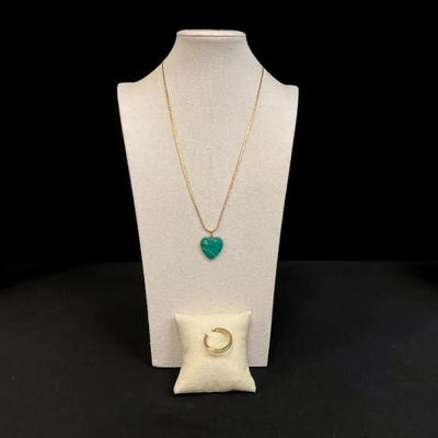 Malachite Pendant And 14K Earring