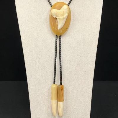 Brian Kulik Signed Bolo Tie, Carved Shark’s Tooth