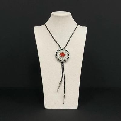 Vintage Zuni Sunface Stone Inlay Bolo Tie