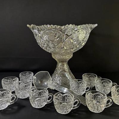 Imperial Glass Pedestal Punch Bowl + Glasses