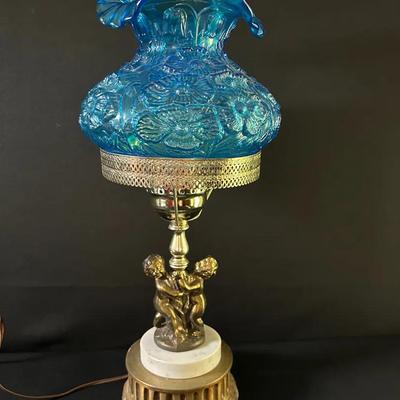 Fenton Glass Shade + Hollywood Regency Style Base Lamp