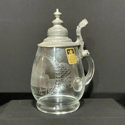 Cesky Vyrobek Hand Made Bohemia Etched Glass Beer Stein  