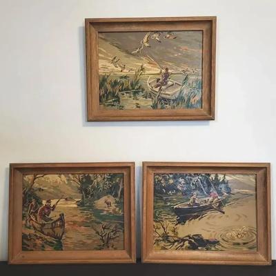 Vintage 1950s Hunting & Fishing Paint-By-Number Art (BR1)