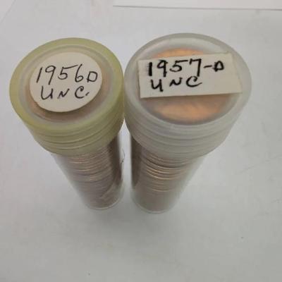 1956-D & 1957-D  Rolls Of Uncirculated Wheat Pennies