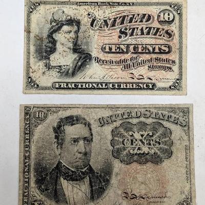 Two 10 Cent Fractional Currency Notes