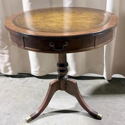  Vintage Mahogany Drum Table With Leather Top