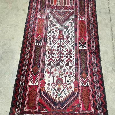 Handmade Iranian Balouch Wool Rug Vintage 72" × 40"