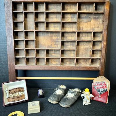 Printers Tray & Antique Trinkets
