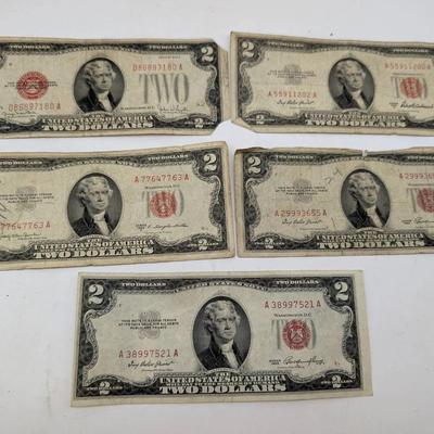 Five Red Seal $2 Notes...1928 & 1953