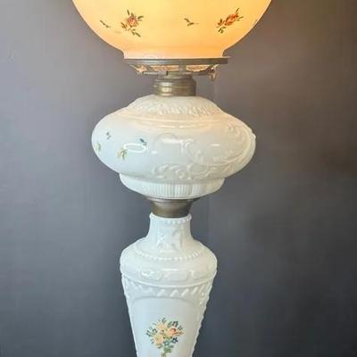 Antique Milk Glass Gone With The Wind Style Lamp
