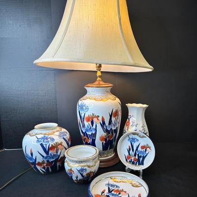 6 Piece Japanese Imari Ware Porcelain Lamp And Decor