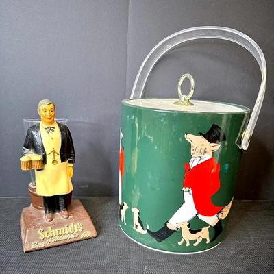 Schmidt’s Beer Of Philadelphia Glass Holder & Fox Hunting Ice Bucket