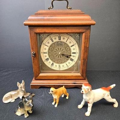 Cornwall Vintage Mantle Clock & Dog Figurines 
