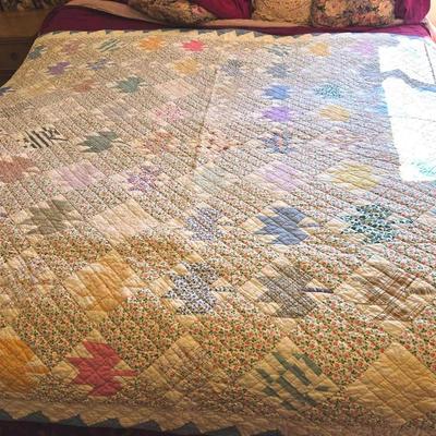 Vintage Handmade Multi Fabric Quilt 85" × 76"
