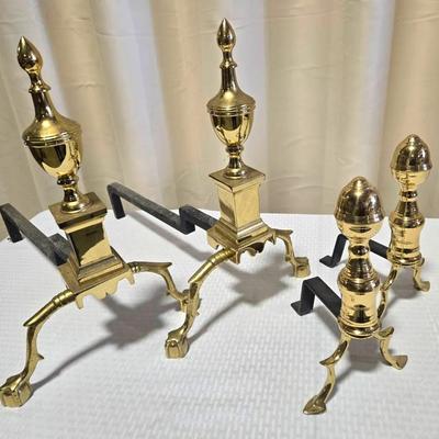 2 Pair Brass & Cast Iron Andirons Virginia Metalcrafters 