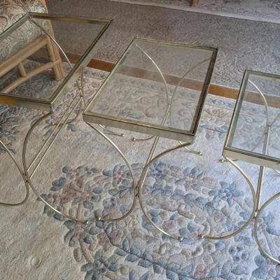 3 Graduated Brass & Glass Plant Stands