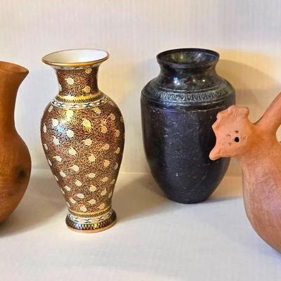 2 Terracotta Pitchers, 2 Decorative Vases