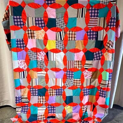 Unfinished Quilt Top Vintage Multi-colored Quilt