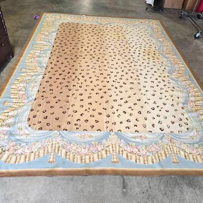 French Abbuson Style Leopard & Floral Design Wool Rug 146" × 107