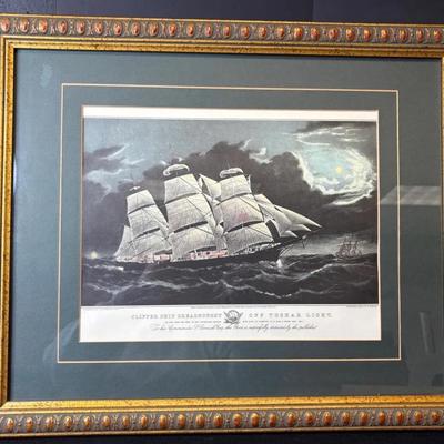 4 Framed Currier Clipper Ship Prints