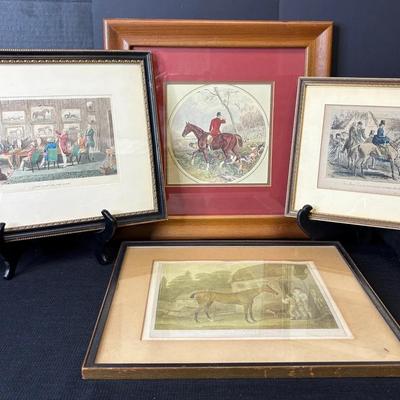 Group Of 5 Hunt Scene Prints Framed 