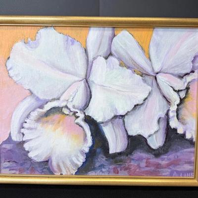Framed Oil Painting Of Irises Signed By A. Link 