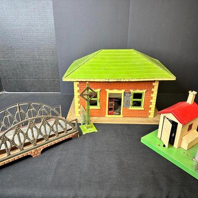 Lionel Antique  Metal Train Set Buildings (4 Total)