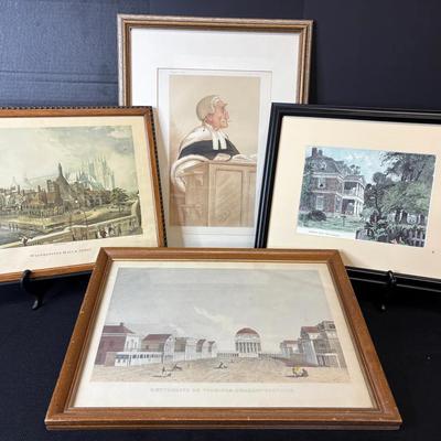 Collection Of  Vintage Framed Prints-UVA, Westminster Abbey, Shirley Plantation & More
