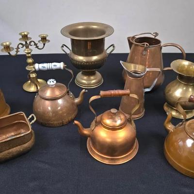 Brass & Copper Pitchers & Tea Kettles Vintage 